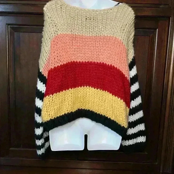 BlankNYC Wool Mix Crochet Multicolor Colorblock & Striped Chunky Sweater /Size S - Picture 11 of 15